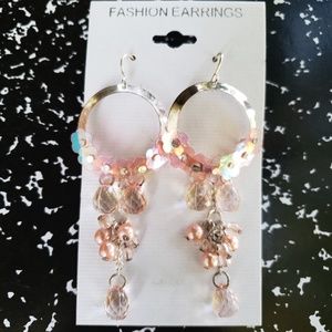 Pink Beaded Dangling Earrings